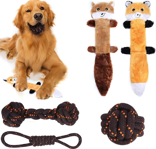 VNICE Dog Toys, Squeaky No Stuffing Fox Raccoon Plush Toys Indestructible Cotton Rope Chew Set Toys Tooth Cleaning, Interactive Game ,Anxiety Release for Small Medium Aggressive Chewers Animals & Pet Supplies > Pet Supplies > Dog Supplies > Dog Toys vnice   