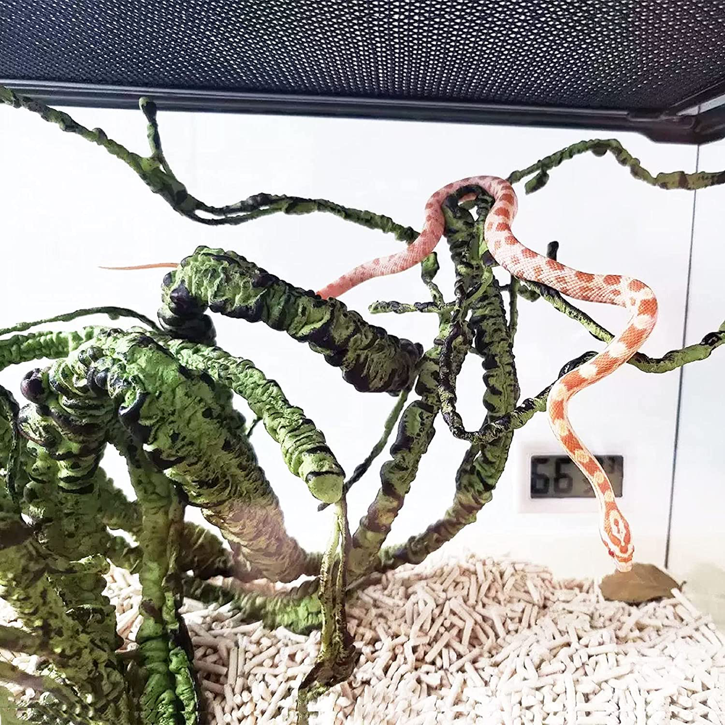 NUFR Reptile Vines Plants Habitat Decor Flexible Bendable Jungle Climbing Vine Hanging Plant Leaves Bearded Dragon Tank Decor Accessories Snake Hermit Crab Lizards Geckos Terrarium Decorations