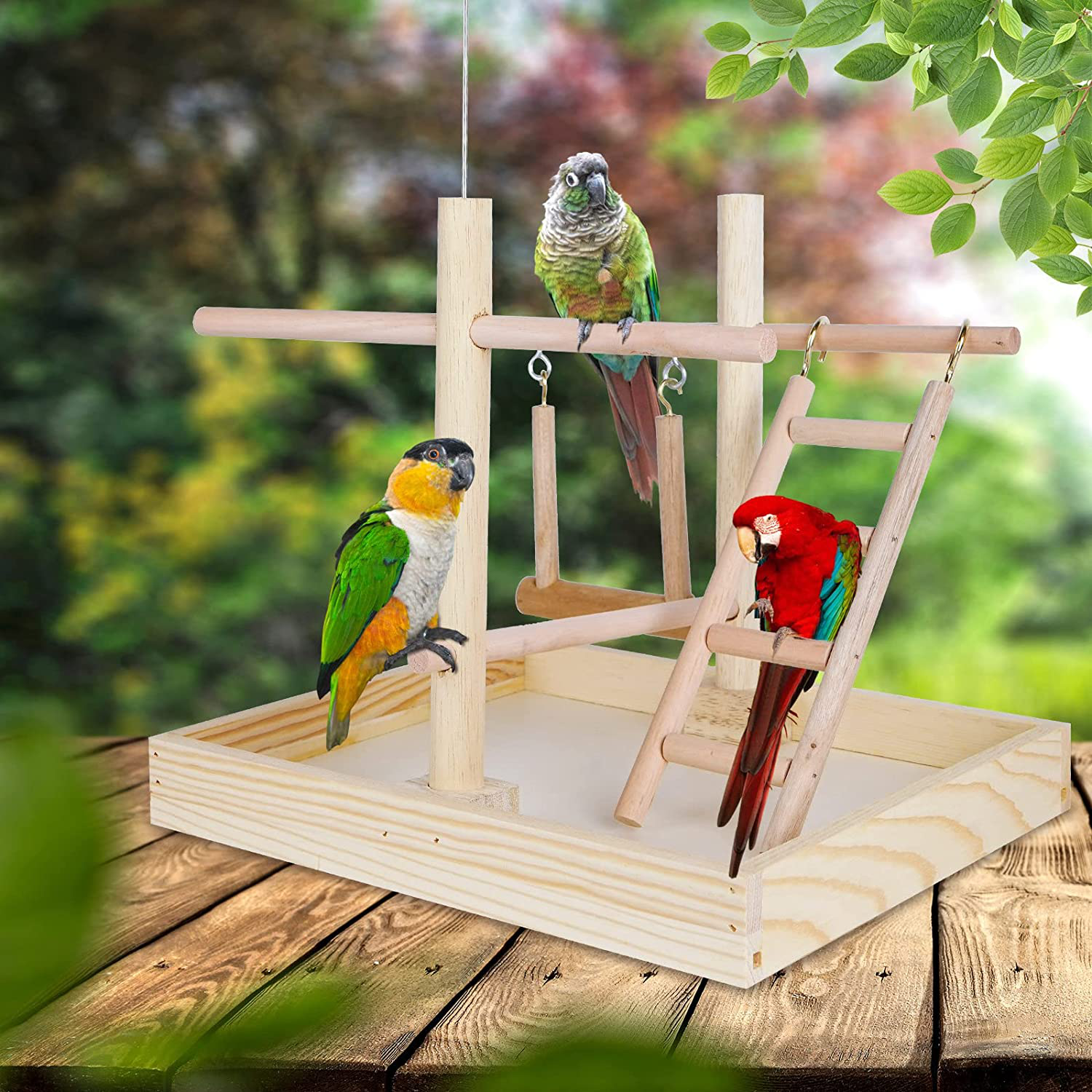 Volksrose Parrot Playground Bird Play Stand, Bird Activity Stand Wood Perch Gym with Ladder, Parakeet Cockatiel Birdcage Cage Nest Accessories Exercise Platform Toy Animals & Pet Supplies > Pet Supplies > Bird Supplies > Bird Gyms & Playstands VolksRose   