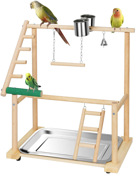 Ibnotuiy Pet Parrot Playstand Double Layer Parrots Bird Playground Bird Play Stand Wood Perch Gym Playpen Ladder with Feeder Cups Bells for Cockatiel Parakeet (Include a Tray) Animals & Pet Supplies > Pet Supplies > Bird Supplies > Bird Gyms & Playstands Ibnotuiy   