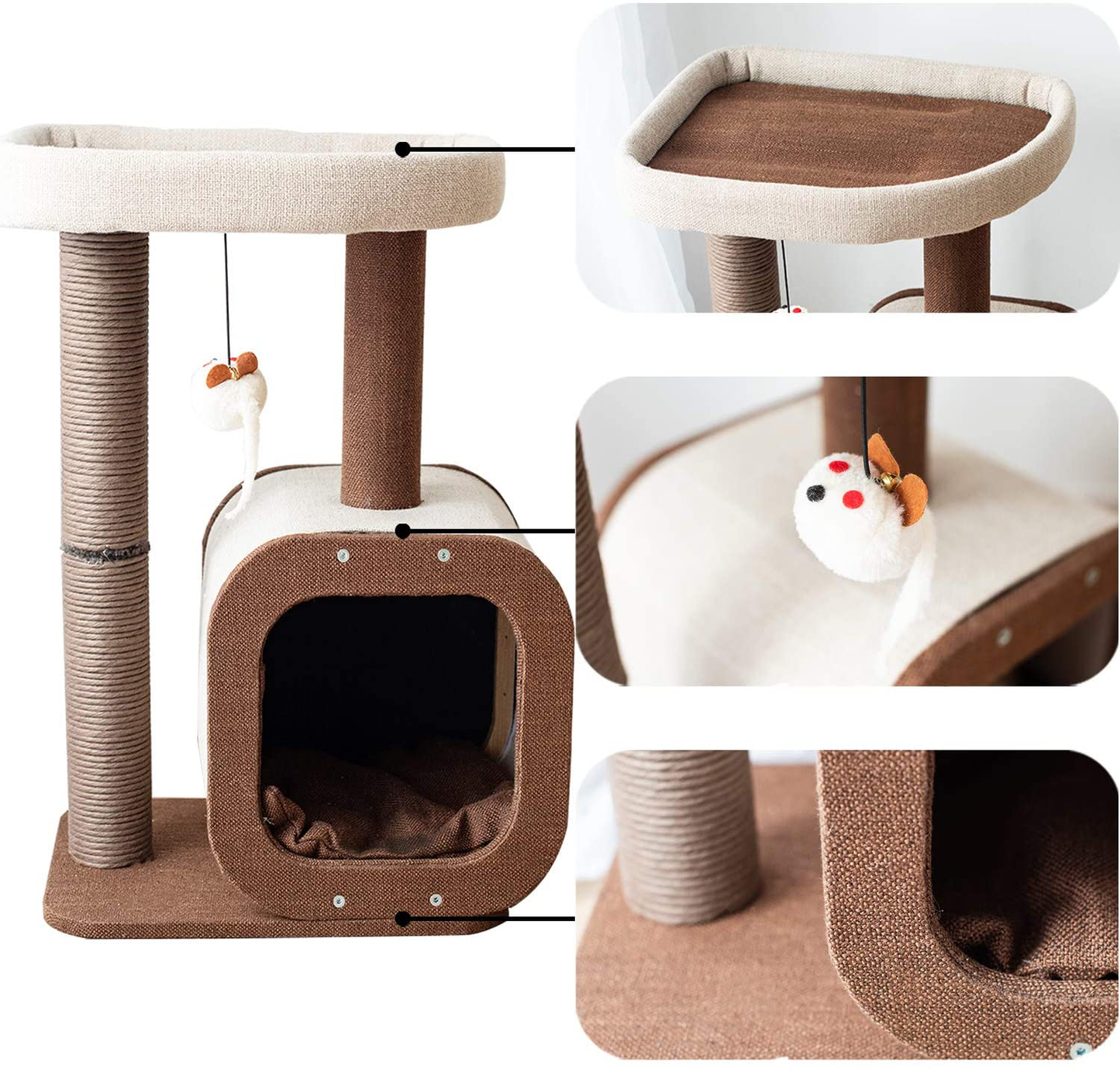 Catry Kitten Cat Tree Condo with Paper Rope Covered Scratching Post Activity Center for Climbing Relaxing and Playing Natural Jute Fiber Pet Stand