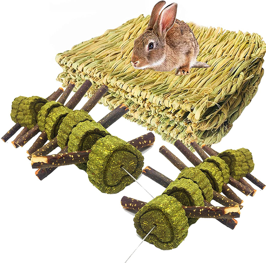 Rabbit Chew Toys, Rabbit Grass Mat Bunny Chewing Toys for Teeth Woven Bed Mat, Bunny Bedding for Small Animals for Pet Nesting, Chewing Play Toy for Guinea Pig, Hamster, Squirrel and More（5 Pack） Animals & Pet Supplies > Pet Supplies > Small Animal Supplies > Small Animal Bedding kathson   