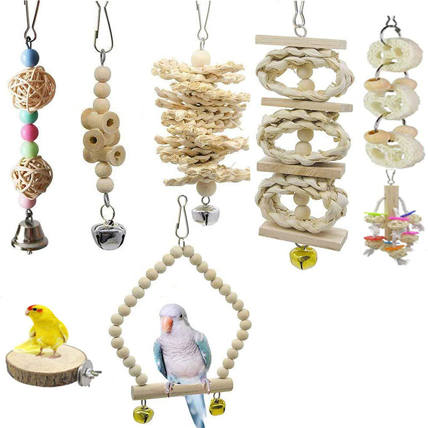 N / a 7/8 Pcs Bird Toys, Parrot Natural Wood Hanging Swing Standing Climbing Chewing Perch Hammock Rope Ladder Bell Bird Cage Toys for Parrots, Love Birds, Parakeet, Mynah, Conure, Cockatiel Animals & Pet Supplies > Pet Supplies > Bird Supplies > Bird Ladders & Perches N / A Style 2  