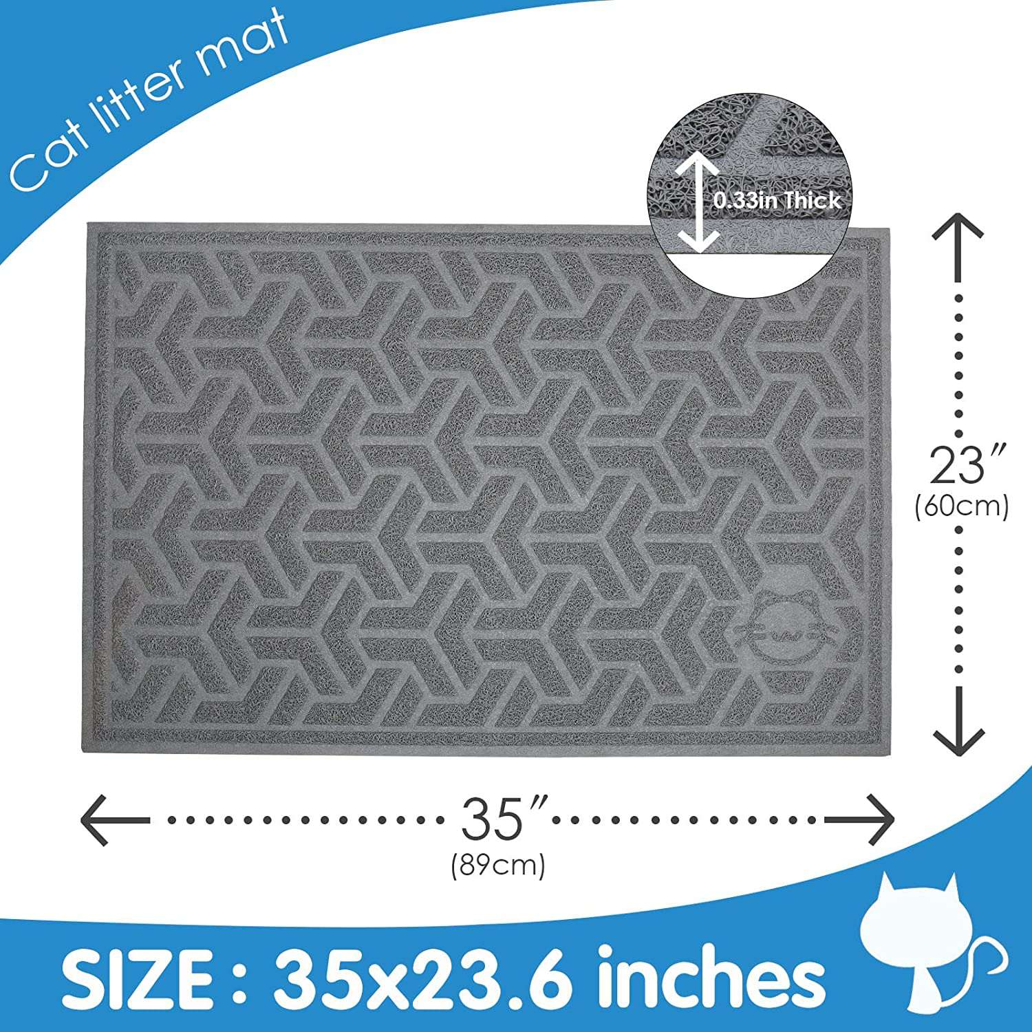 UPSKY Cat Litter Mat, Litter Trapping Mat Soft on Kitty Paws, Durable Large Litter Box Mat 35" X 24" Scatter Control for Cat Litter , Waterproof and Non-Slip Cat Mat. Animals & Pet Supplies > Pet Supplies > Cat Supplies > Cat Litter Box Mats UPSKY   