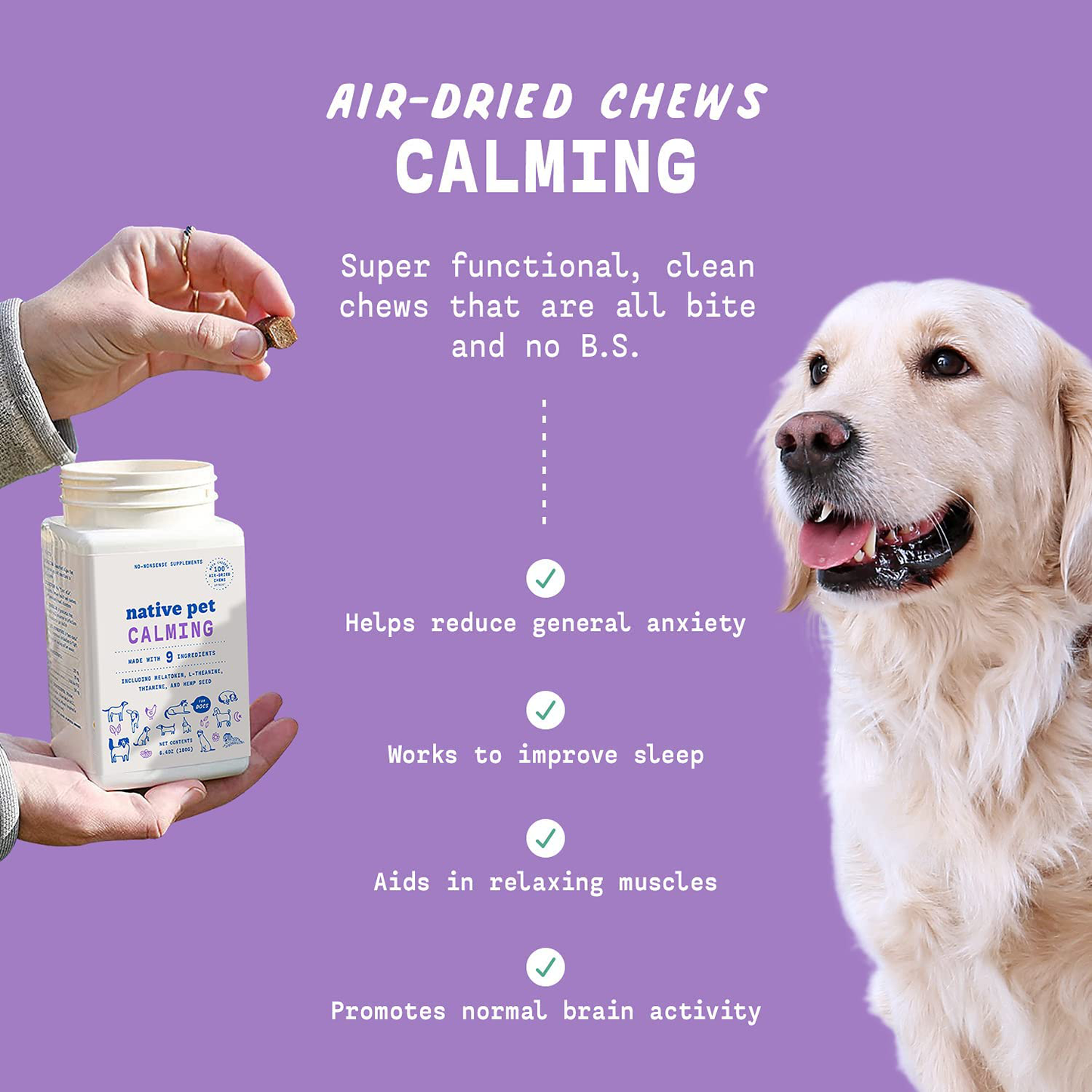 Native Pet Calming Chews for Dogs | All-Natural Dog Calming Chews - Anxiety Relief Treats & Dog Relaxants | Dog Melatonin with Hemp, L-Theanine & Thiamine | Leading Hemp Chews for Dogs | 60 Servings Animals & Pet Supplies > Pet Supplies > Small Animal Supplies > Small Animal Treats Native Pet   