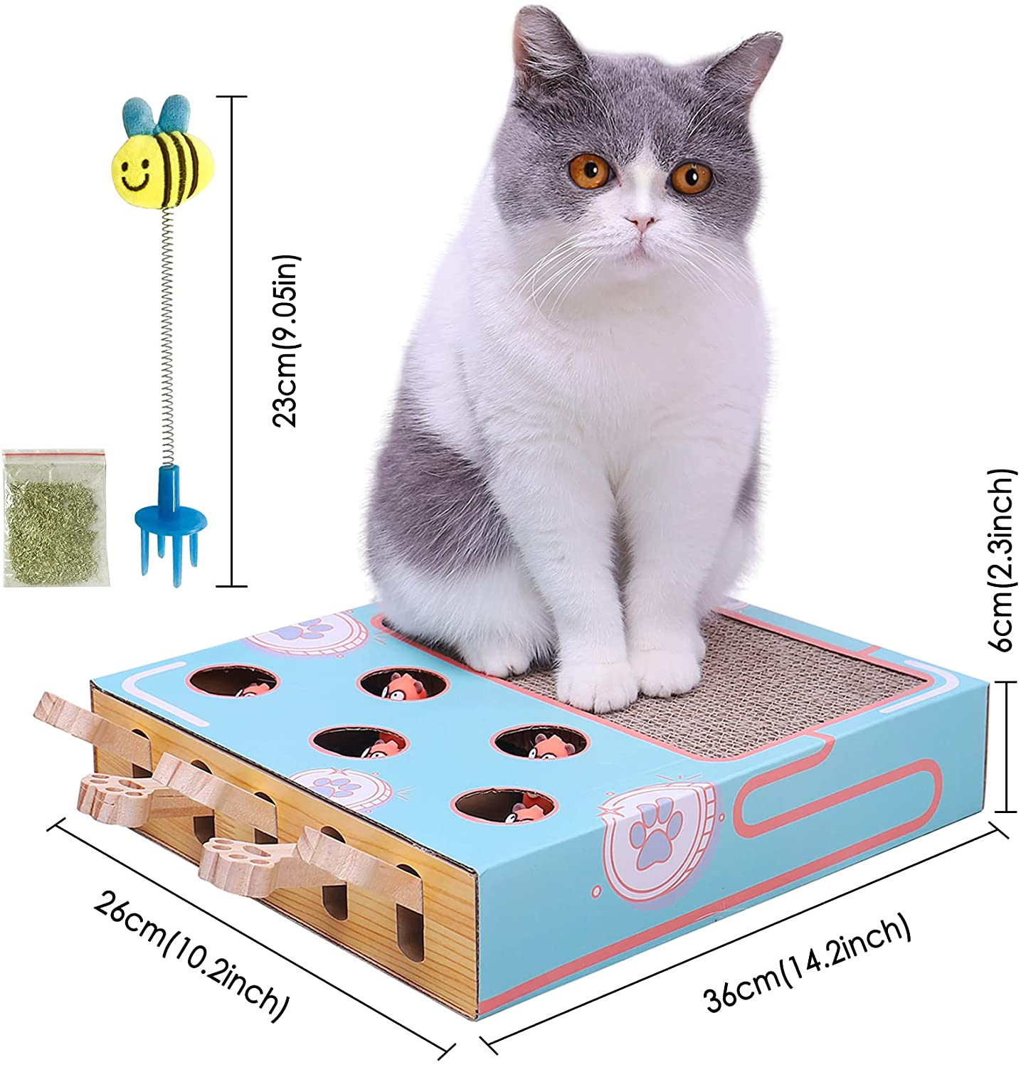 Corrugated Cat Scratcher, Cat Scratch Pad with Whack a Mole Game and Funny Cat Stick, Multi-Purpose Scratching Pad, Thickened Durable Cardboard Cat Scratcher for Furniture Protector Animals & Pet Supplies > Pet Supplies > Cat Supplies > Cat Furniture pombconw   