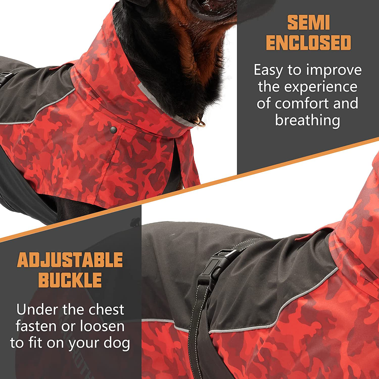 Auroth Dog Jacket Outdoor, Waterproof Dog Raincoat for Large Medium Dogs, Reflective Dog Rain Jacket with Adjustable Elastic Rope and Leash Hole