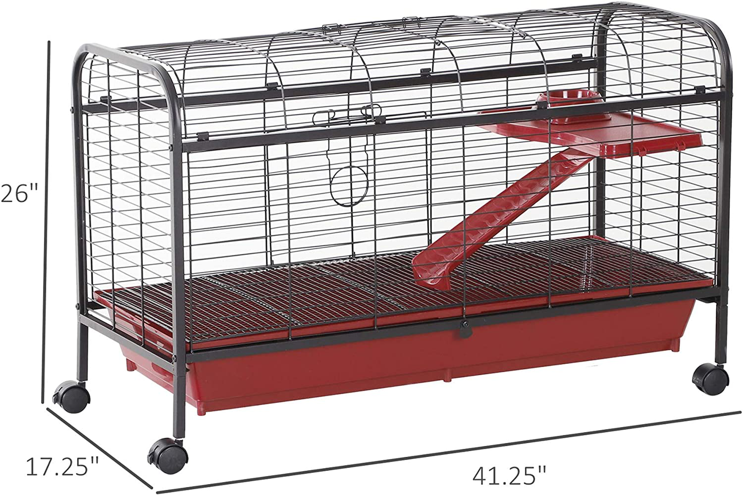 Pawhut 41" L Small Animal Cage Rabbit Guinea Pig Hutch Pet Play House with Feeder,Rolling Wheels, Platform, Ramp Animals & Pet Supplies > Pet Supplies > Small Animal Supplies > Small Animal Habitats & Cages PawHut   