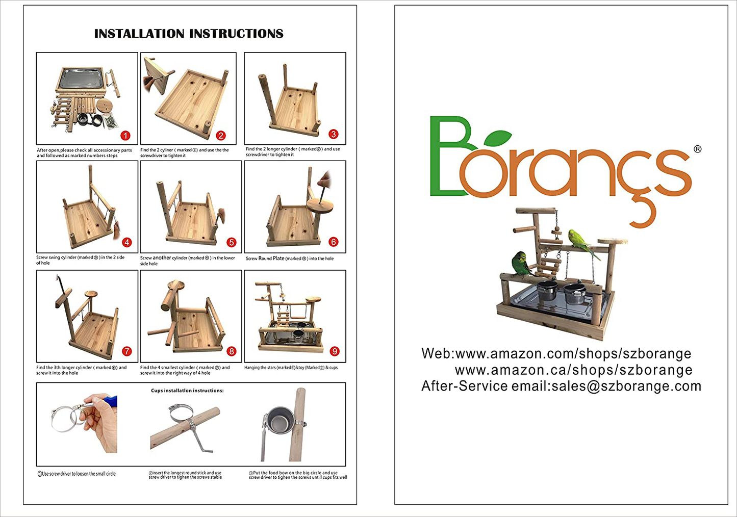 Borangs Parrots Playstand Bird Playground Wood Perch Training Stand Cockatiel Playpen Ladders Birds Swing Wood Gym Tabletop with Feeder Cups Toys Exercise Play Animals & Pet Supplies > Pet Supplies > Bird Supplies > Bird Gyms & Playstands Borangs   