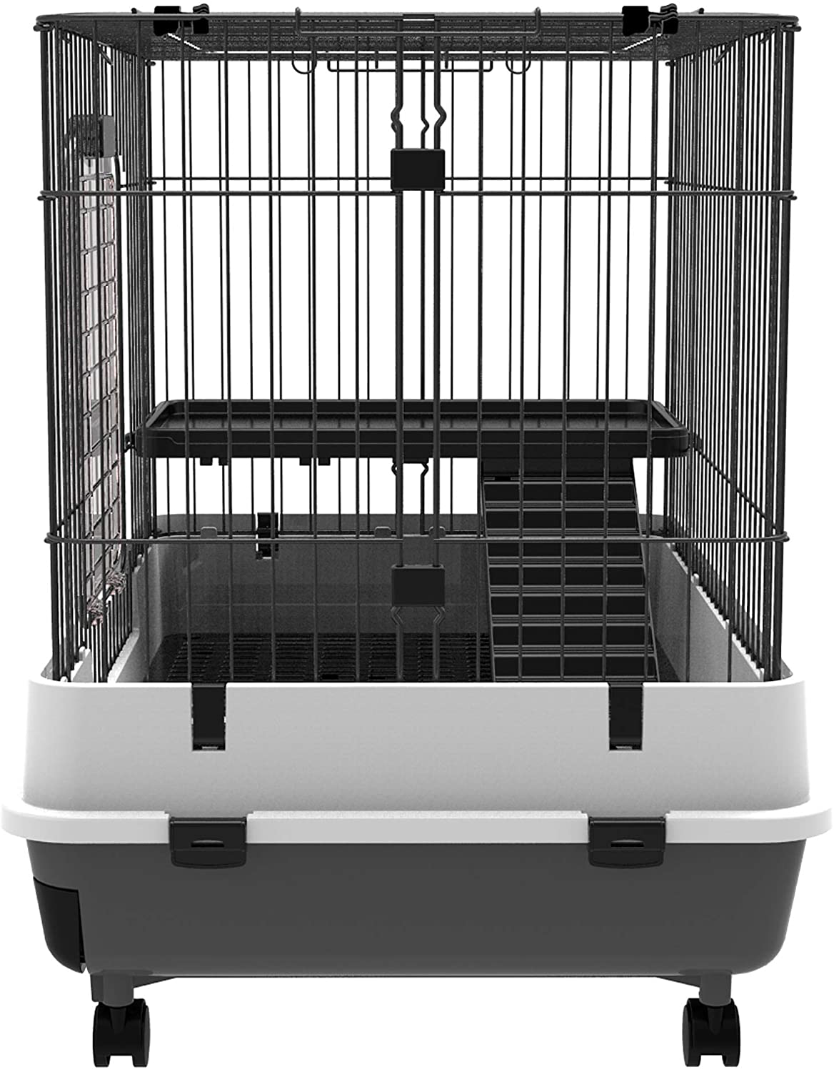 Pawhut 32" 2-Level Indoor Small Animal Cage Rabbit Hutch with Wheels, Perfect for Exotic Rodents Animals & Pet Supplies > Pet Supplies > Small Animal Supplies > Small Animal Habitat Accessories PawHut   
