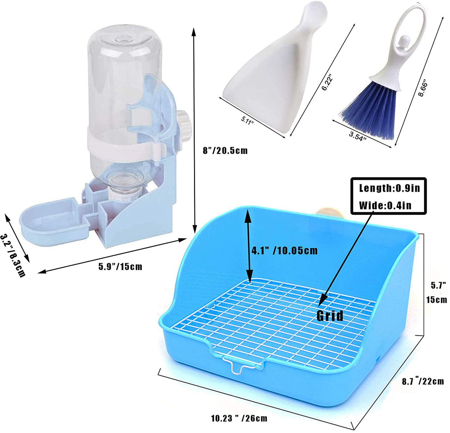 Rabbit Litter Box Small Animal Toilet Bunny Water Bottle 17Oz Hanging Water Fountain Automatic Dispenser Square Cage Bedding Box Rat Potty Trainer Corner Pet Pan for Guinea Pigs,Chinchilla,Ferret