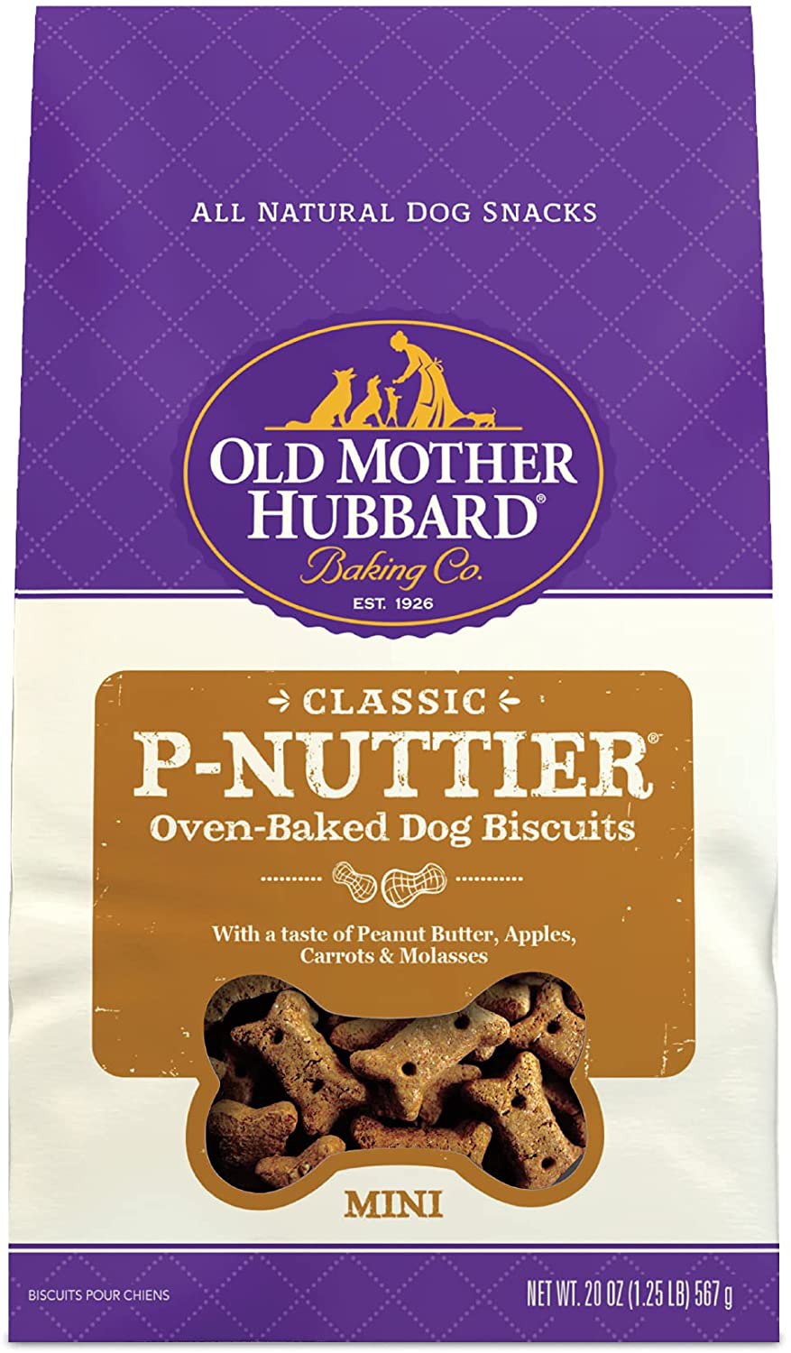 Old Mother Hubbard Classic P-Nuttier Peanut Butter Dog Treats, Oven Baked Crunchy Treats for Small Dogs, Natural, Healthy, Mini Training Treats Animals & Pet Supplies > Pet Supplies > Dog Supplies > Dog Treats WellPet LLC 20 Ounce Bag (Pack of 1)  