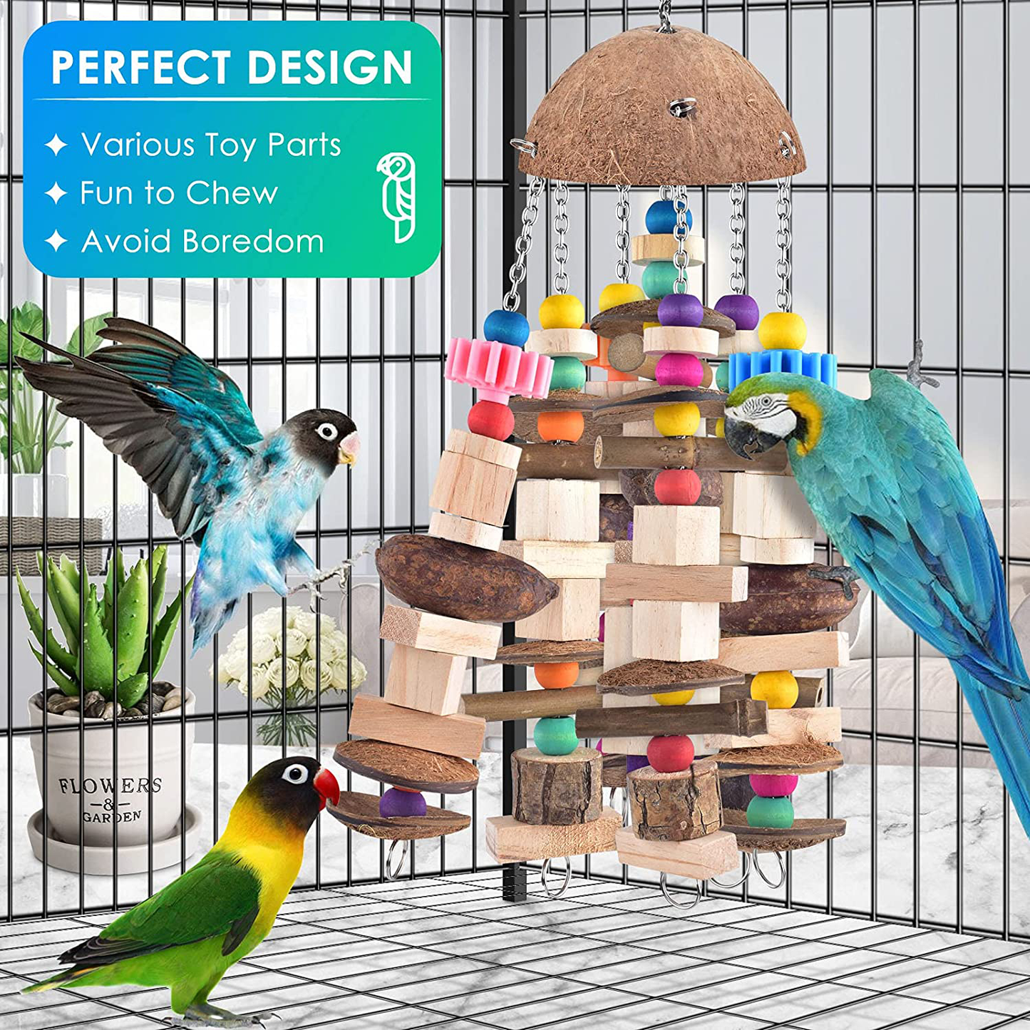 KATUMO Bird Parrot Toy, Large Parrot Toy Durable Wooden Blocks Bird Chewing Toy Parrot Cage Bite Toy Suits for African Grey Cockatoos Amazon Parrots Mini Macaws Large Medium Parrot Birds Animals & Pet Supplies > Pet Supplies > Bird Supplies > Bird Toys KATUMO   