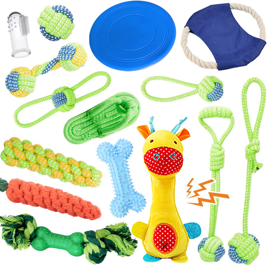 JUUPEKKIY 15 Pack Puppy Teething Chew Toys, Durable Dog Rope Toys Interactive Dog Toys with Plush Squeaky Toy for Small, Medium Dogs' Gift in Christmas/ Birthday/ Halloween Animals & Pet Supplies > Pet Supplies > Dog Supplies > Dog Toys JUUPEKKIY   