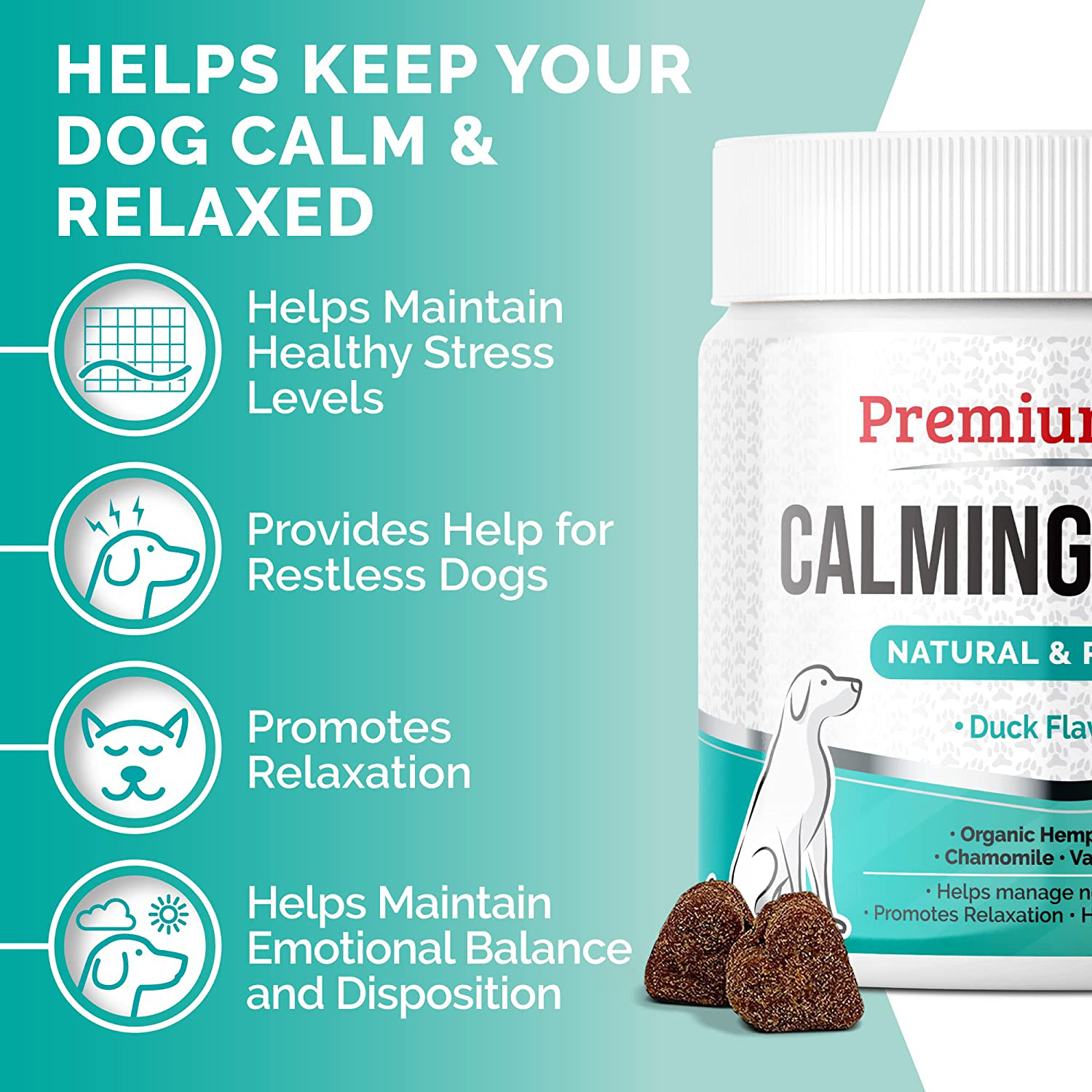 PREMIUM CARE Calming Chews for Dogs - Made in USA - Helps with Dog Anxiety, Separation, Barking, Stress Relief, Thunderstorms and More - Natural Calming Relaxer for Aggressive Behavior - 120 Treats Animals & Pet Supplies > Pet Supplies > Small Animal Supplies > Small Animal Treats PREMIUM CARE   