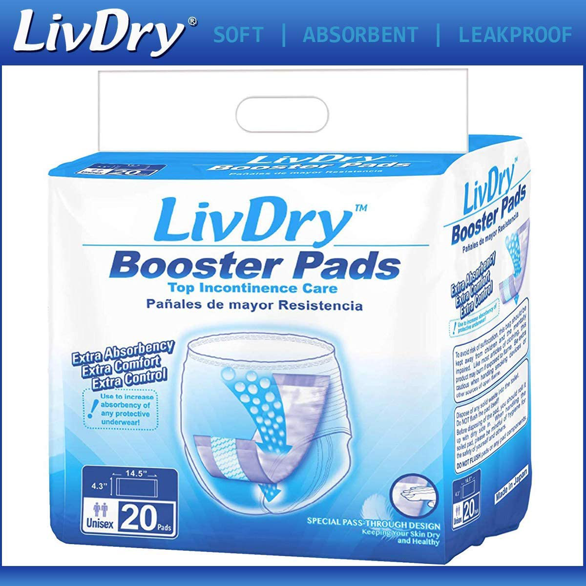 Incontinence Booster Pads by Livdry | Extra Absorbent Protection for Adults, Unisex | Disposable Comfortable Pad (20 Count, Regular Length) Animals & Pet Supplies > Pet Supplies > Dog Supplies > Dog Diaper Pads & Liners LivDry   