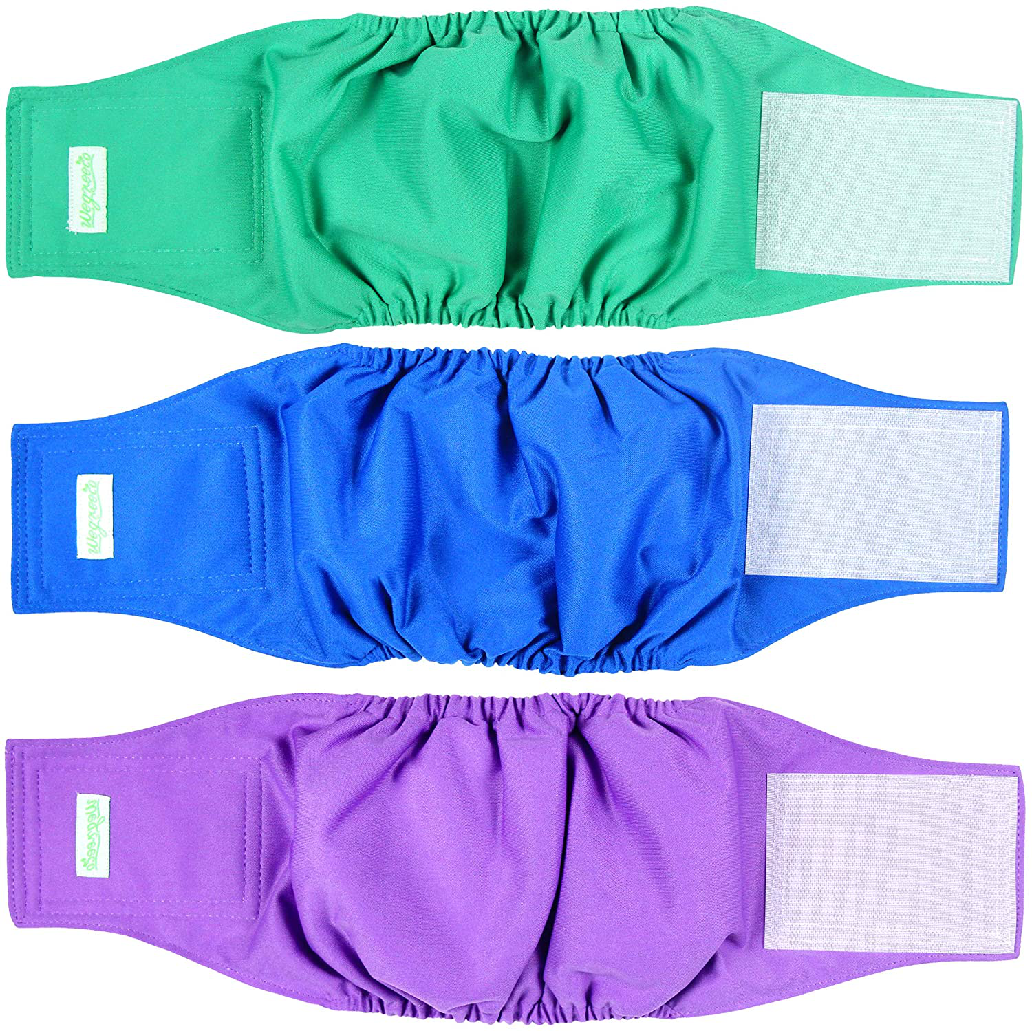 Wegreeco Washable Dog Diapers - Washable Male Dog Belly Wrap - Pack of 3 Animals & Pet Supplies > Pet Supplies > Dog Supplies > Dog Diaper Pads & Liners wegreeco Blue, Green, Purple Large 