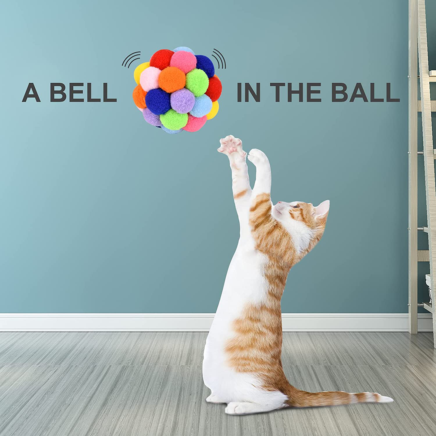 Cat Toy Balls with Bell, TUSATIY Colorful Soft Fuzzy Balls Built-In Bell for Cats, Chewing Toys Interactive Cat Toys for Indoor Cats and Kittens Animals & Pet Supplies > Pet Supplies > Cat Supplies > Cat Toys TUSATIY   