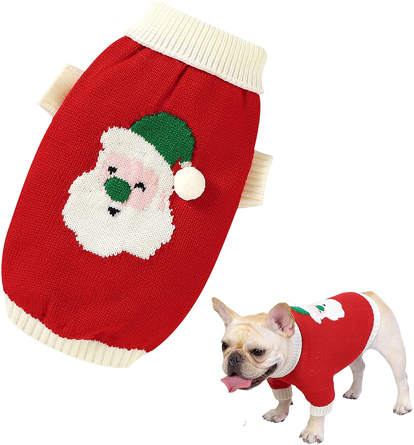 Christmas Dog Sweater Cartoon Reindeer Pet Sweaterssanta Claus Knitten Sweater Xmas Winter Knitwear Warm Clothes Animals & Pet Supplies > Pet Supplies > Dog Supplies > Dog Apparel Banooo Red S 