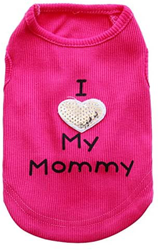 Dog Shirts I Love My Mom/Mommy Dad/Daddy Clothes Doggy Slogan Costume Cute Heart Vest for Small Dogs Puppy T-Shirt Animals & Pet Supplies > Pet Supplies > Dog Supplies > Dog Apparel Petall   