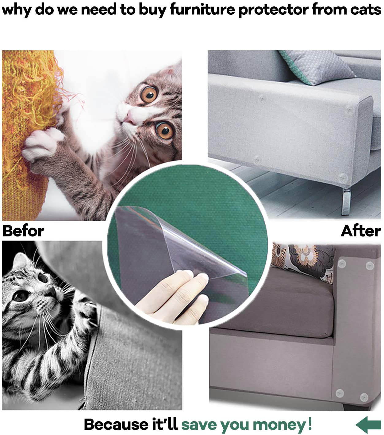 Cat Furniture Protector, 8 Pack Self-Adhesive Cat Couch Scratch Protector with 48 Twist Pins, 4-Pack XL 17.8" X 12"+ 4-Pack L 16"X12" Furniture Protectors from Cat Scratching Cover to Protect Sofa Animals & Pet Supplies > Pet Supplies > Cat Supplies > Cat Furniture Fashion&cool   