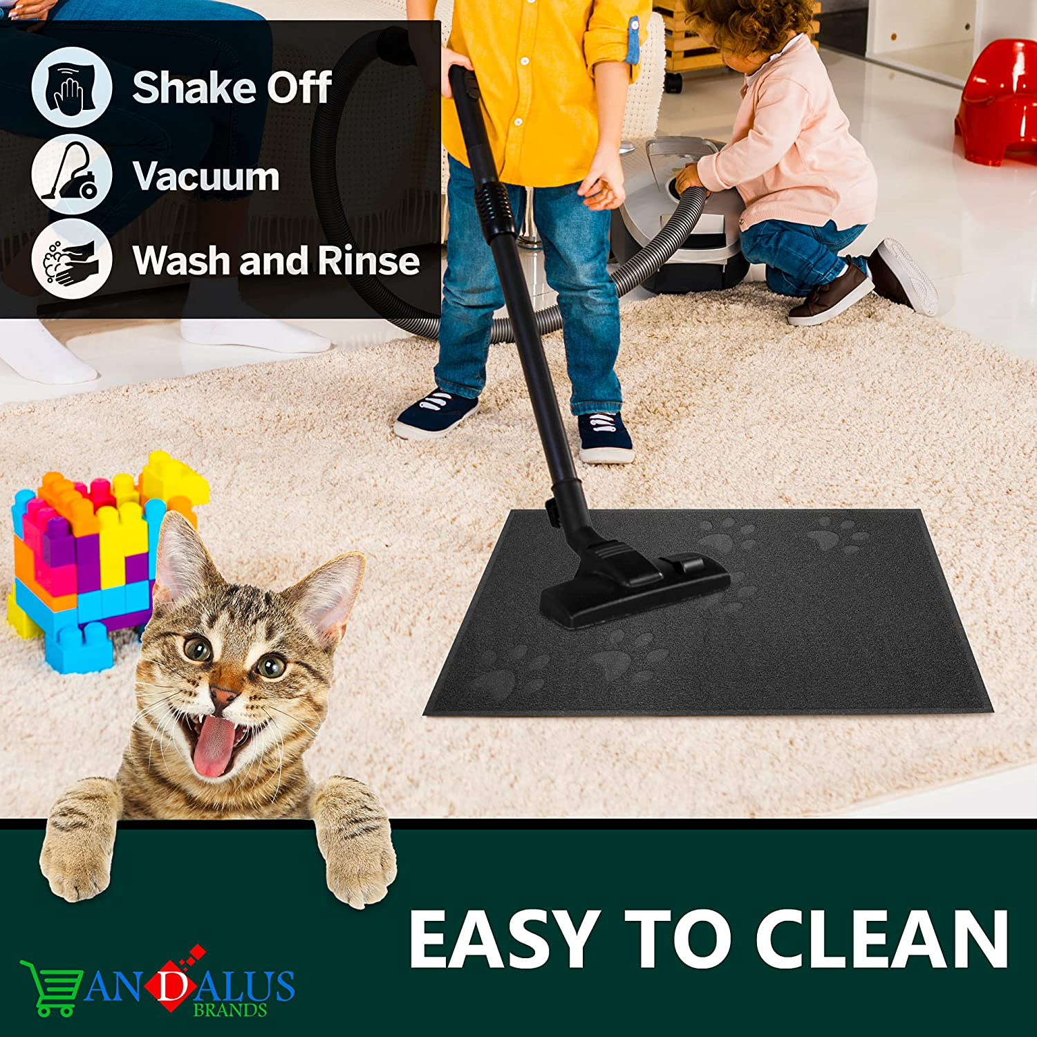 ANDALUS Cat Litter Mat - Kitty Litter Trapping Mat for Litter Boxes - Kitty Litter Mat to Trap Mess, Scatter Control - Washable Indoor Pet Rug and Carpet - Grey, Small (15.75" X 11.75") Animals & Pet Supplies > Pet Supplies > Cat Supplies > Cat Litter Box Mats ANDALUS BRANDS   