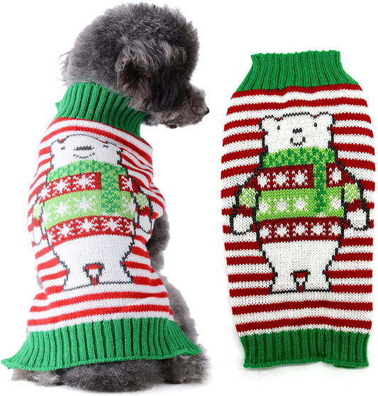 DOGGYZSTYLE Pet Dog Sweaters Cute Animal Printed Winter Warm Puppy Knitted Clothes Cat Jumpers Jacket Coat Apparel Animals & Pet Supplies > Pet Supplies > Cat Supplies > Cat Apparel YIWU KUCHONG E-commerce Firm Red White Stripe Bear Small (Pack of 1) 