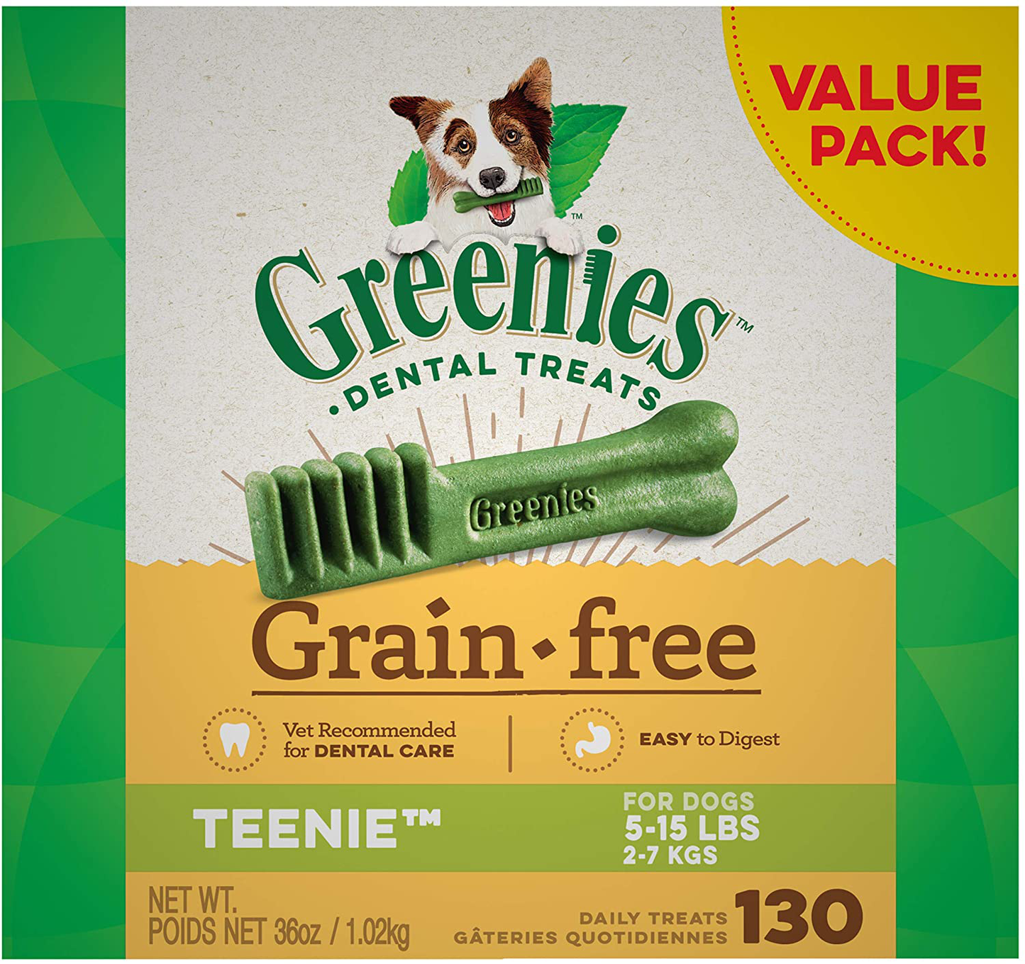 GREENIES Grain Free Natural Dental Dog Treats - Teenie (5-15 Lb. Dogs) Animals & Pet Supplies > Pet Supplies > Dog Supplies > Dog Treats Greenies 130 Treats  