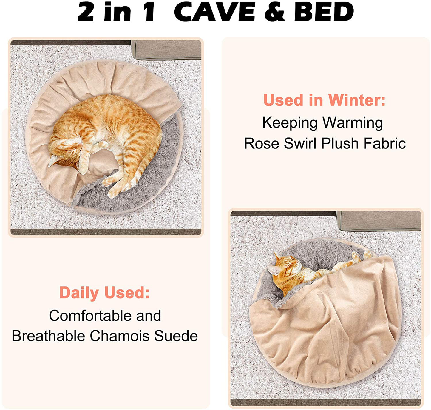GASUR Cozy Cuddler Small Dog and Cat Bed, round Donut Calming Anti-Anxiety Cave Hooded Blanket Pet Bed, Luxury Orthopedic Cushion Beds for Indoor Kitty or Puppy, Warmth and Machine Washable 23 Inch Animals & Pet Supplies > Pet Supplies > Cat Supplies > Cat Beds GASUR   