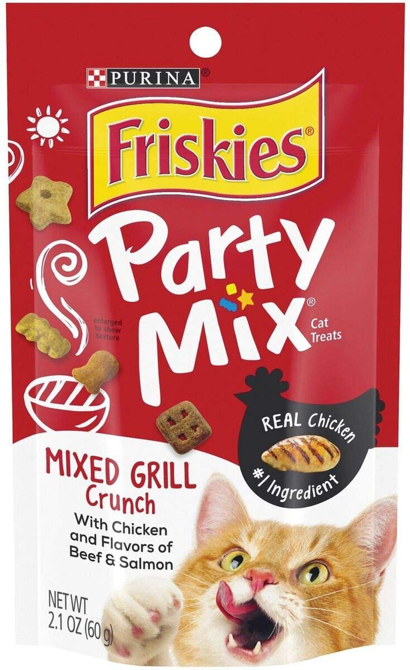 Friskies Party Mix Cat Treats Chicken Mixed Grill Crunch, Beef and Salmon, 2.1 Oz
