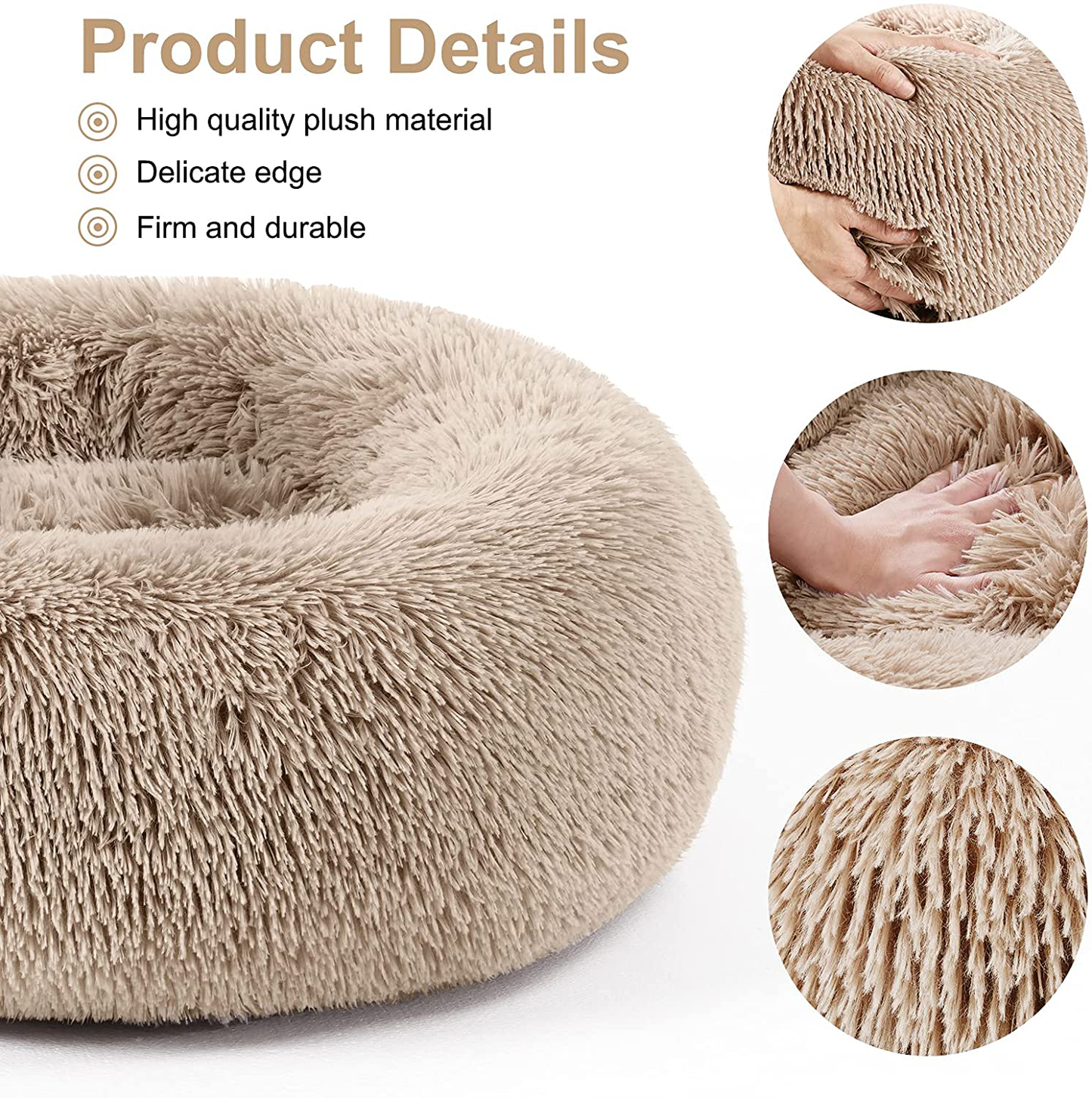 EASELAND Pet Dog Bed for Small Medium Dogs Cats Donut, Comfortable round Plush Dog Beds Calming Fluffy Faux Fur Cat Dog Cushion Bed, Machine Washable, Anti-Skid (23"/30") Animals & Pet Supplies > Pet Supplies > Dog Supplies > Dog Beds EASELAND   