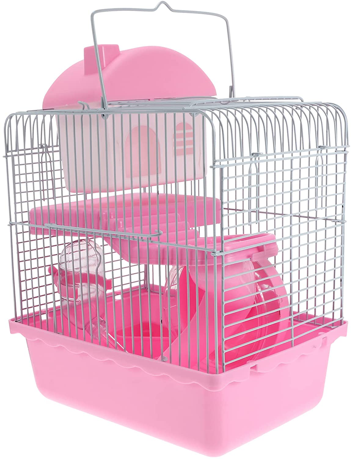 STOBOK Hamster Cage Portable Double Layer Wire Habitat Small Animal Critter House Cage Pet Playpen Activity Exercise Centre for Rodent Gerbil Mouse Mice Rat Accessories Coffee Animals & Pet Supplies > Pet Supplies > Small Animal Supplies > Small Animal Habitat Accessories STOBOK Pink  