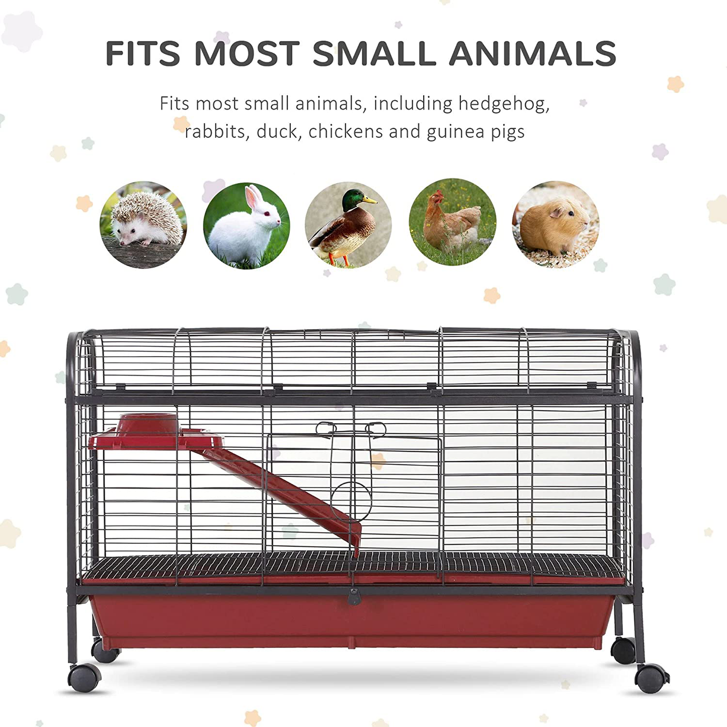 Pawhut 41" L Small Animal Cage Rabbit Guinea Pig Hutch Pet Play House with Feeder,Rolling Wheels, Platform, Ramp Animals & Pet Supplies > Pet Supplies > Small Animal Supplies > Small Animal Habitats & Cages PawHut   