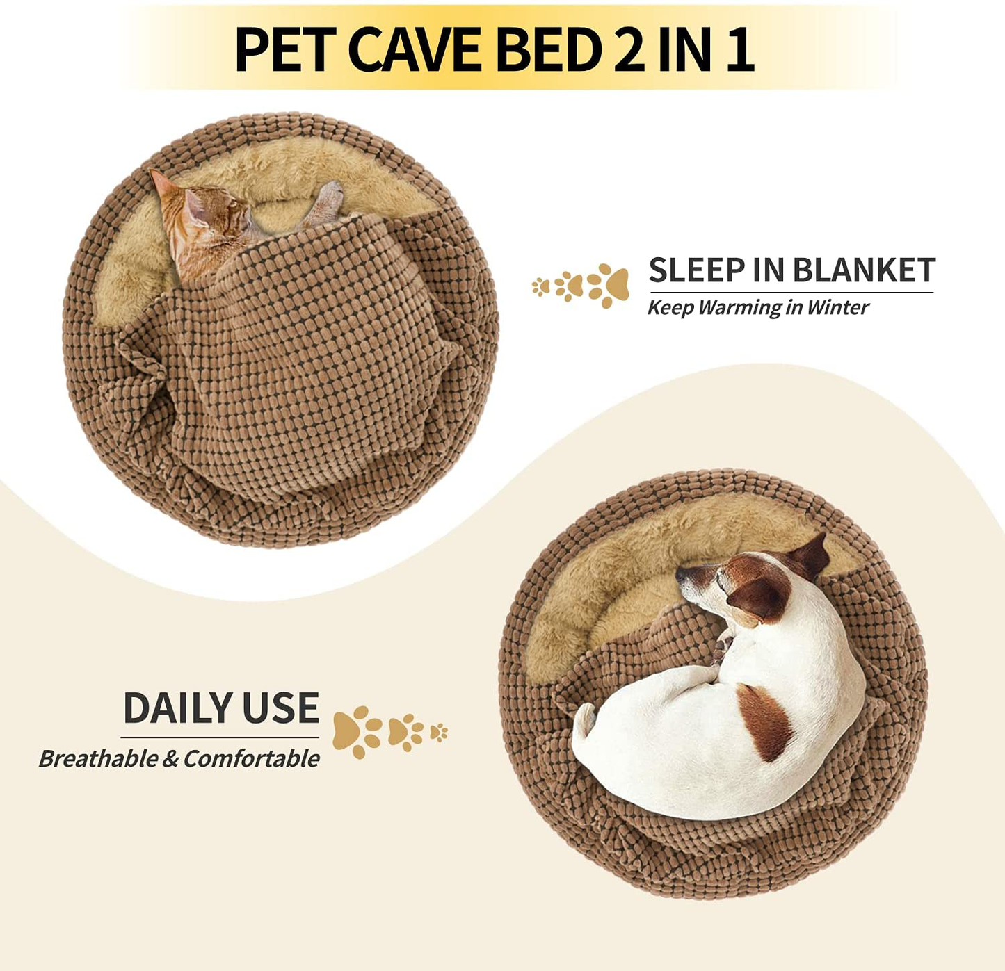 FURTIME Small Dog Bed Cat Bed with Blanket Attached, 23/26 Inch Cozy Cuddler Orthopedic Calming Cave Hooded Pet Bed, round Donut Anti-Anxiety Dog Bed for Small Dogs or Cats Washable, Anti-Slip Bottom Animals & Pet Supplies > Pet Supplies > Cat Supplies > Cat Beds FURTIME   