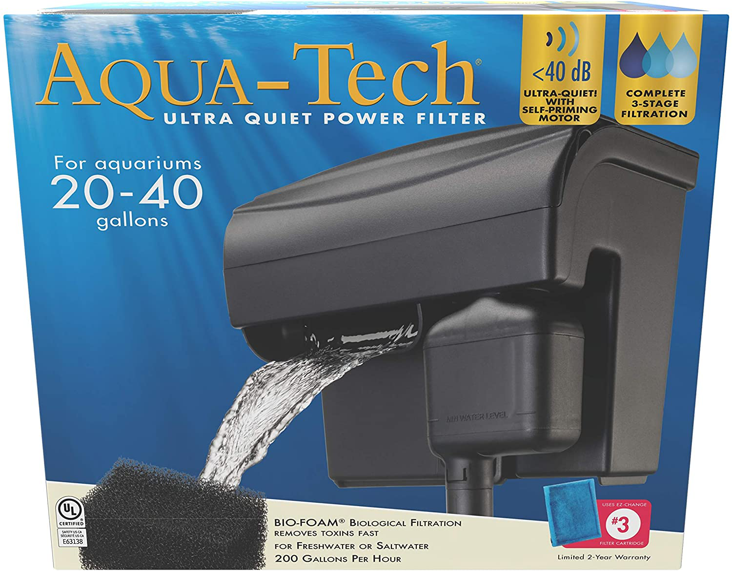 AQUA-TECH Power Filter for Aquariums, 3-Stage Filtration (Packaging May Vary) Animals & Pet Supplies > Pet Supplies > Fish Supplies > Aquarium Filters AQUA-TECH New - 20 to 40 Gallon  