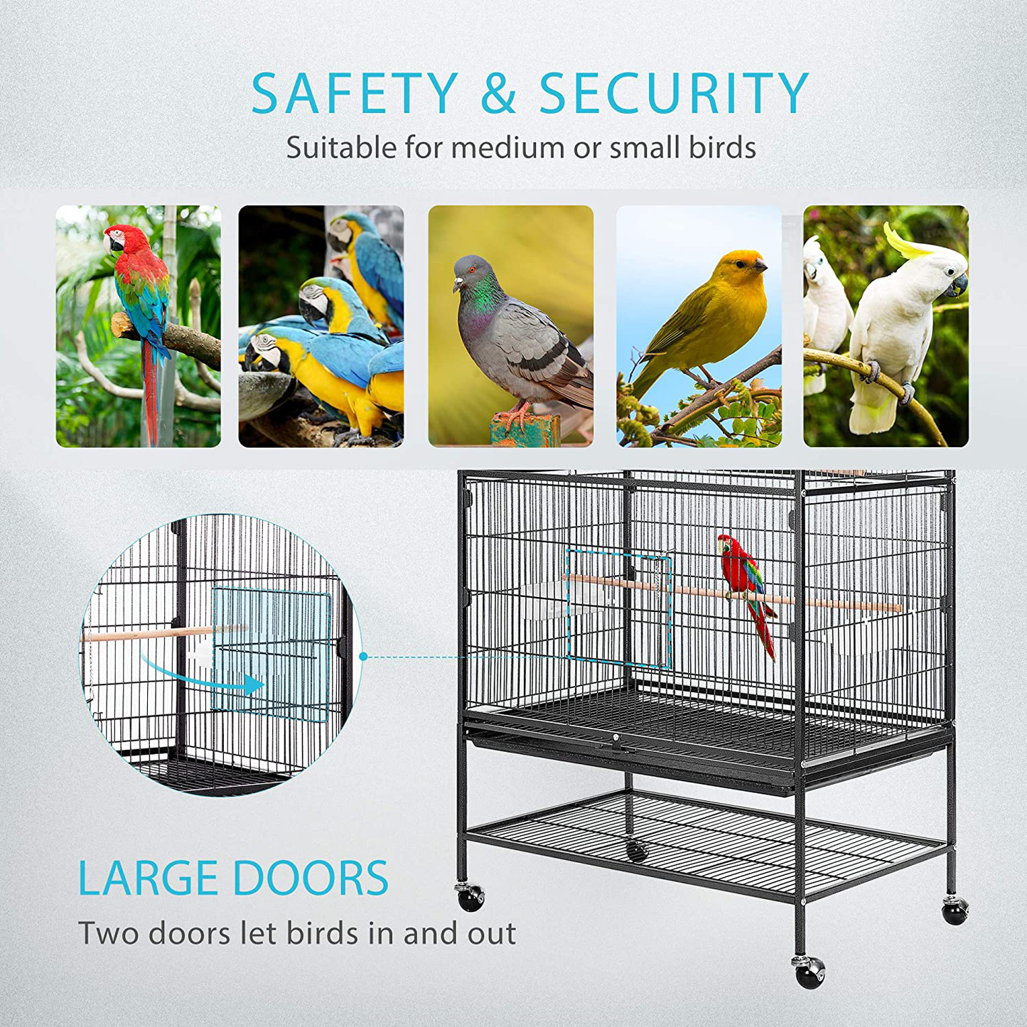 VIVOHOME 53 Inch Wrought Iron Large Bird Cage with Rolling Stand for Parrots Conures Lovebird Cockatiel Parakeets Animals & Pet Supplies > Pet Supplies > Bird Supplies > Bird Cage Accessories VIVOHOME   