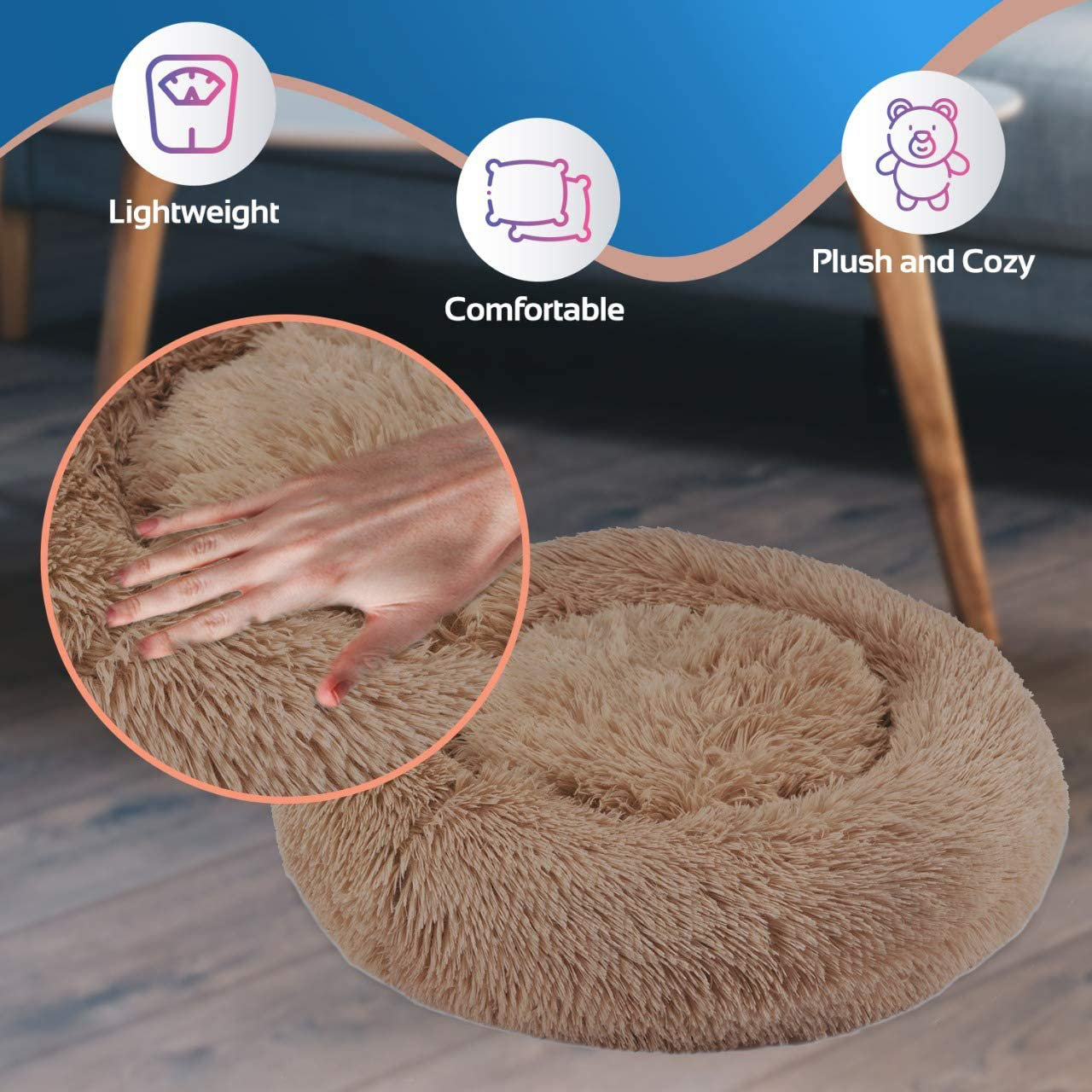 GM PET SUPPLIES Donut Cuddler Dog Bed - Calming Orthopedic round Pet Bed for Dogs and Cats - Fluffy Faux Fur Dog Bed with anti Slip Bottom for Small, Medium, and Large Dogs - Machine Washable