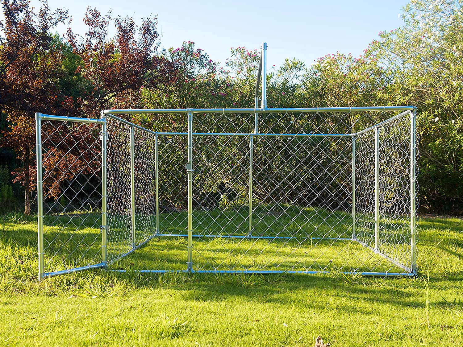 LEISU Outdoor Heavy Duty Dog House Dog Kennel with Water Resistant Cover Dog Cage Pet Resort Steel Fence with Mesh Sidewalls Secure Lock Animals & Pet Supplies > Pet Supplies > Dog Supplies > Dog Houses LEISU   