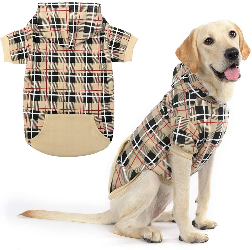 EXPAWLORER Plaid Dog Hoodie - British Style Plaid Pet Sweaters with Hat for Small Medium Large Dogs Animals & Pet Supplies > Pet Supplies > Dog Supplies > Dog Apparel EXPAWLORER Large  