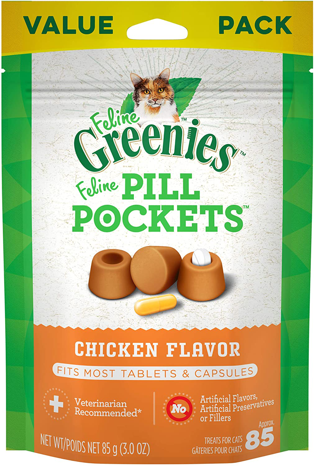 FELINE GREENIES Pill Pockets Natural Cat Treats, Chicken Flavor Animals & Pet Supplies > Pet Supplies > Cat Supplies > Cat Treats Greenies Chicken 3 Ounce. 