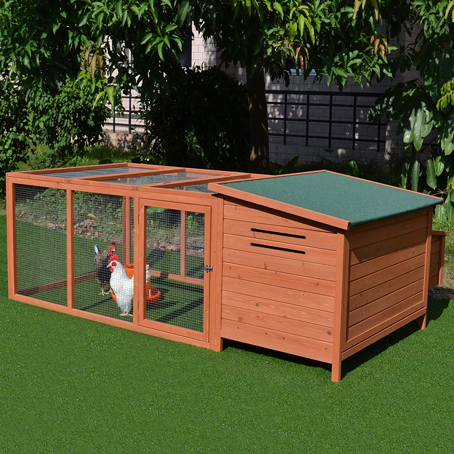 Pawhut 87" Deluxe Chicken Coop Wooden Hen House Rabbit Hutch Poultry Cage Pen Backyard with Large Outdoor Run, Indoor Nesting Box, & Fir Wood Build Animals & Pet Supplies > Pet Supplies > Dog Supplies > Dog Kennels & Runs PawHut   