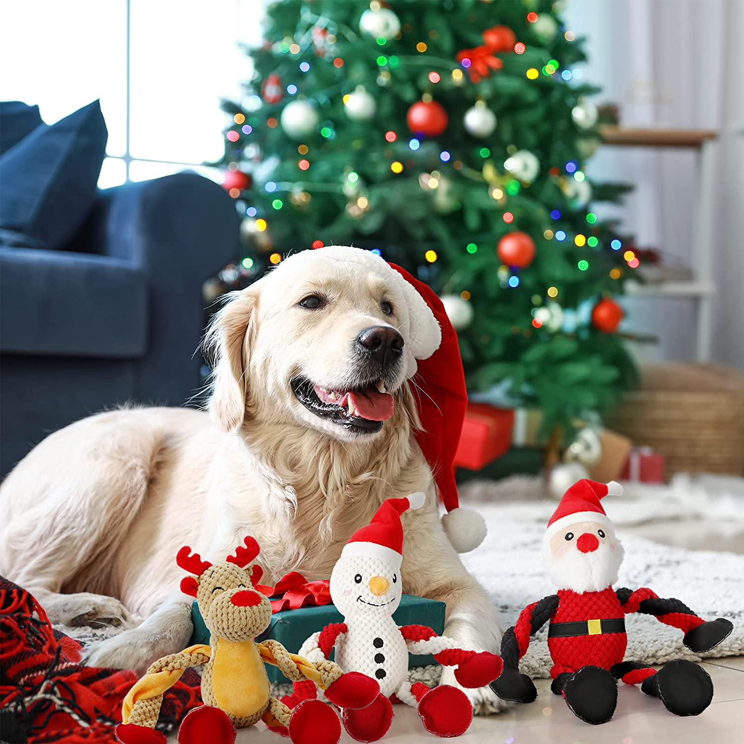Senneny 3 Pack Dog Christmas Toys Santa,Reindeer and Snowman, Squeaky Toys for Dogs Puppy, Stuffed Plush for Large Medium Small Dogs, Interactive Durable Dog Chew Toys Animals & Pet Supplies > Pet Supplies > Dog Supplies > Dog Toys Senneny   