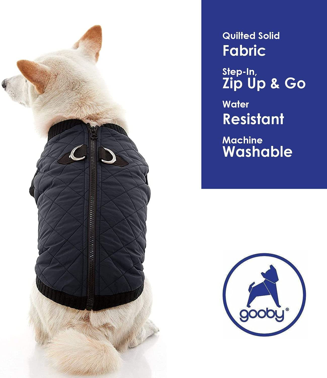 Gooby Fashion Vest Dog Jacket - Warm Zip up Dog Bomber Vest with Dual D Ring Leash - Winter Water Resistant Small Dog Sweater - Dog Clothes for Small Dogs Boy or Medium Dogs for Indoor and Outdoor Use
