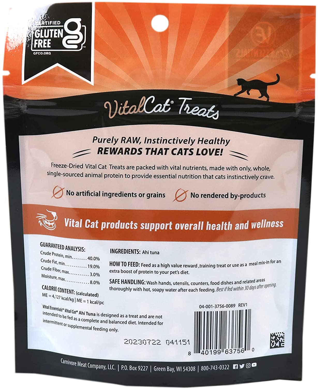 Vital Cat Freeze-Dried Ahi Tuna Cat Treats, 1.1 Oz,Brown,3756 Animals & Pet Supplies > Pet Supplies > Cat Supplies > Cat Treats Vital Essentials   