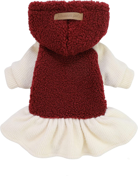 Fitwarm Fuzzy Sherpa Dog Winter Clothes Dog Hoodie Dresses Thermal Skirt Girl Doggie Dress Thick Jacket Puppy Outfits Coat Cat Sweatshirt Apparel Animals & Pet Supplies > Pet Supplies > Dog Supplies > Dog Apparel Fitwarm Red Medium 
