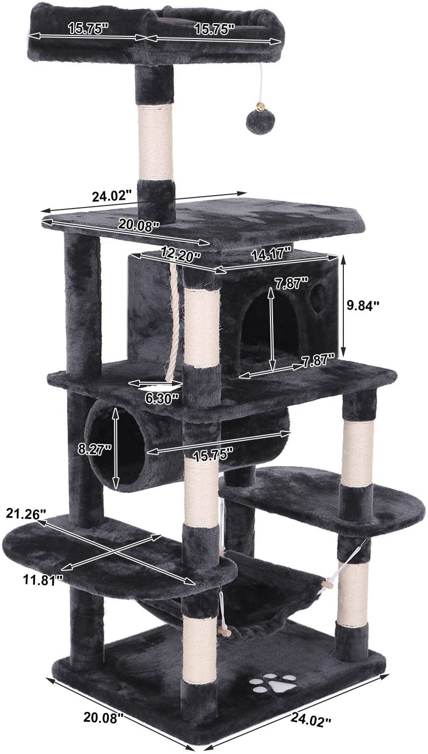 BEWISHOME Cat Tree Condo Furniture Kitten Activity Tower Pet Kitty Play House with Scratching Posts Perch Hammock Tunnel MMJ02 Animals & Pet Supplies > Pet Supplies > Cat Supplies > Cat Furniture BEWISHOME   