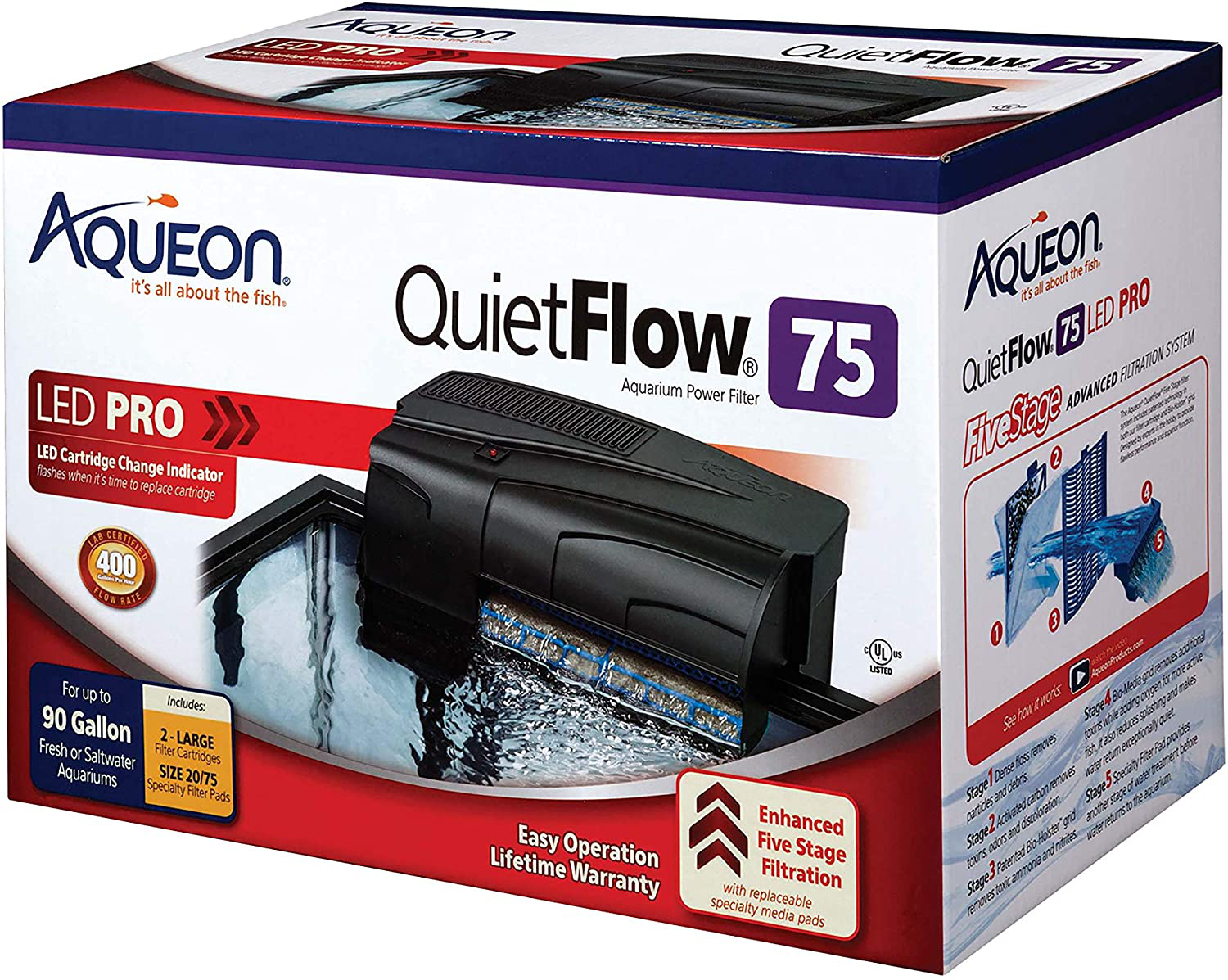 Aqueon Quietflow LED PRO Aquarium Power Filter, Size 75 Animals & Pet Supplies > Pet Supplies > Fish Supplies > Aquarium Filters Aqueon   