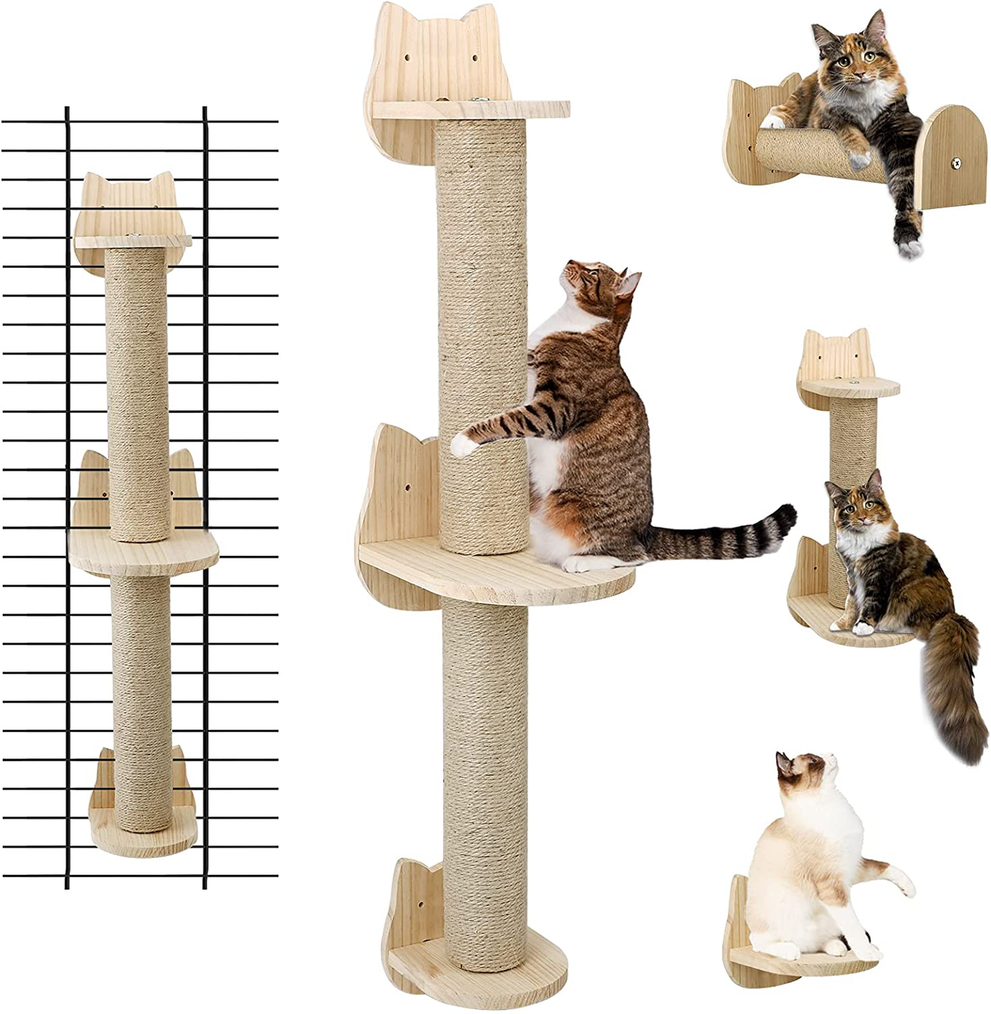 Wall Mounted Cat Scratching Post - Sisal Cat Scratcher Solid Wood Cat Wall Shelves Steps Cat Furniture for Indoor Large Cats Kittens, 38 Inch Tall Cat Ladder Post Tree in Mutil- Assembly Ways Animals & Pet Supplies > Pet Supplies > Cat Supplies > Cat Furniture ALE POMOS   