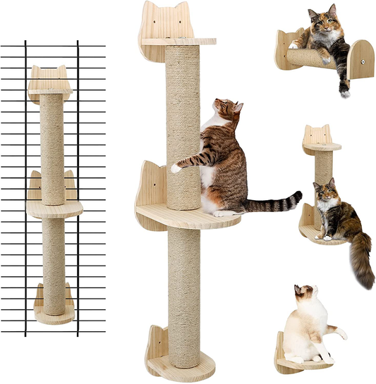 Wall Mounted Cat Scratching Post - Sisal Cat Scratcher Solid Wood Cat Wall Shelves Steps Cat Furniture for Indoor Large Cats Kittens, 38 Inch Tall Cat Ladder Post Tree in Mutil- Assembly Ways Animals & Pet Supplies > Pet Supplies > Cat Supplies > Cat Furniture ALE POMOS   