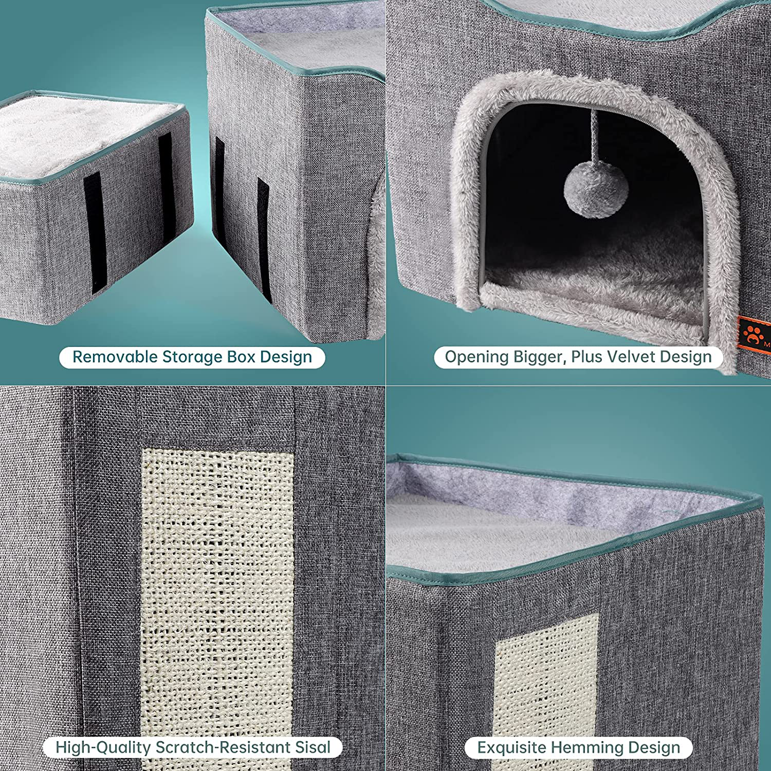 MAYWARD Cat Cube Foldable Cat House with Detachable Storage Box for Indoor, Multifunctional Cat Bed Cave with Ball Hanging and Scratch Pad for All Seasons Animals & Pet Supplies > Pet Supplies > Cat Supplies > Cat Furniture MAYWARD   